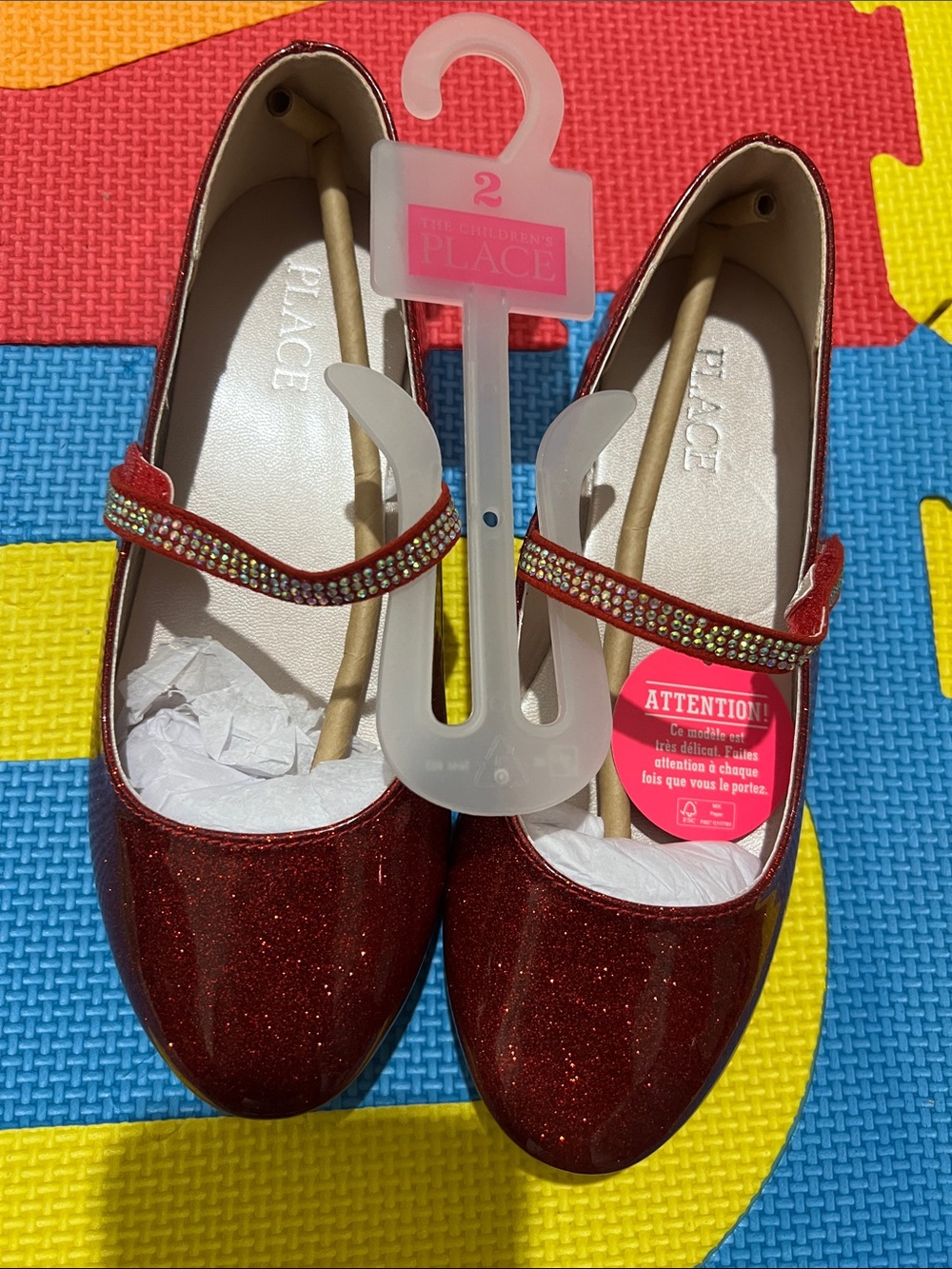 The Children's Place Red Glitter Mary Jane Shoes with Rhinestone Strap